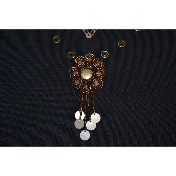 Carducci Glam Retro Evening Date Night Winter Embellished Knit V-Neck Top Black - Picture 7 of 8